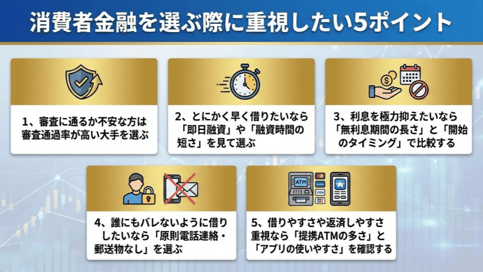 消費者金融を選ぶ5つのポイント