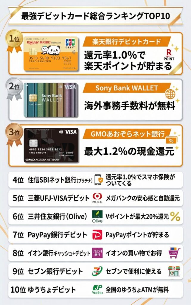 デビットカードおすすめランキングTOP10！全27種類のうち最強のカード