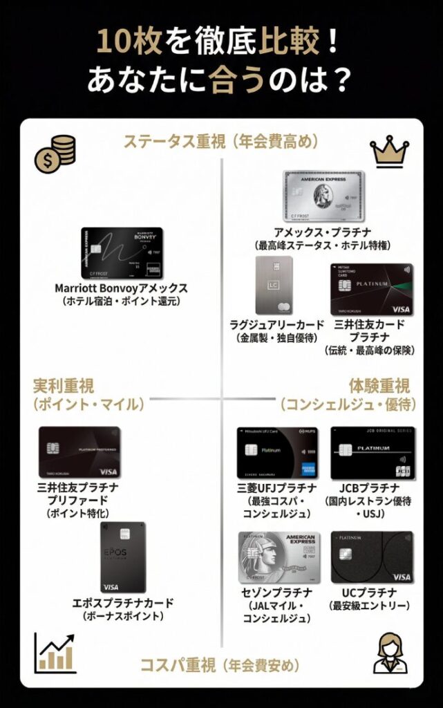 【全10種】おすすめなプラチナカードのマトリクス表