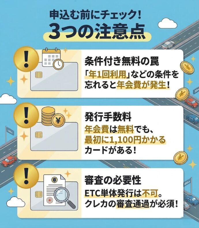 年会費無料のETCカードを作る前に知っておくべき3つの注意点