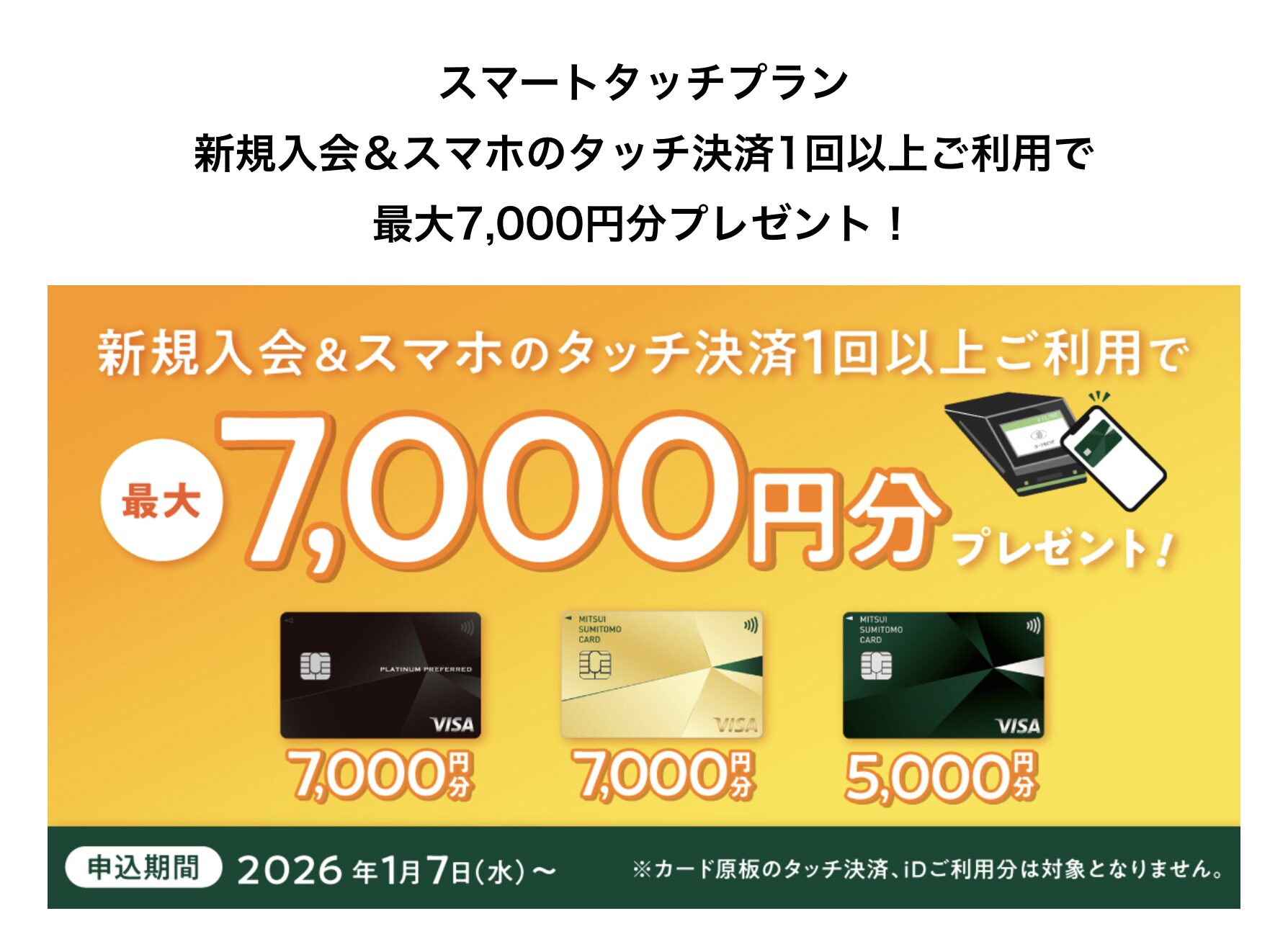 新規入会&スマホのタッチ決済で最大5,000円相当プレゼントのアイキャッチ画像